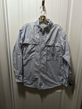 Lady Drake Shirt Womens XS Blue Button Up Boyfriend Cut Vented Fishing Hiking